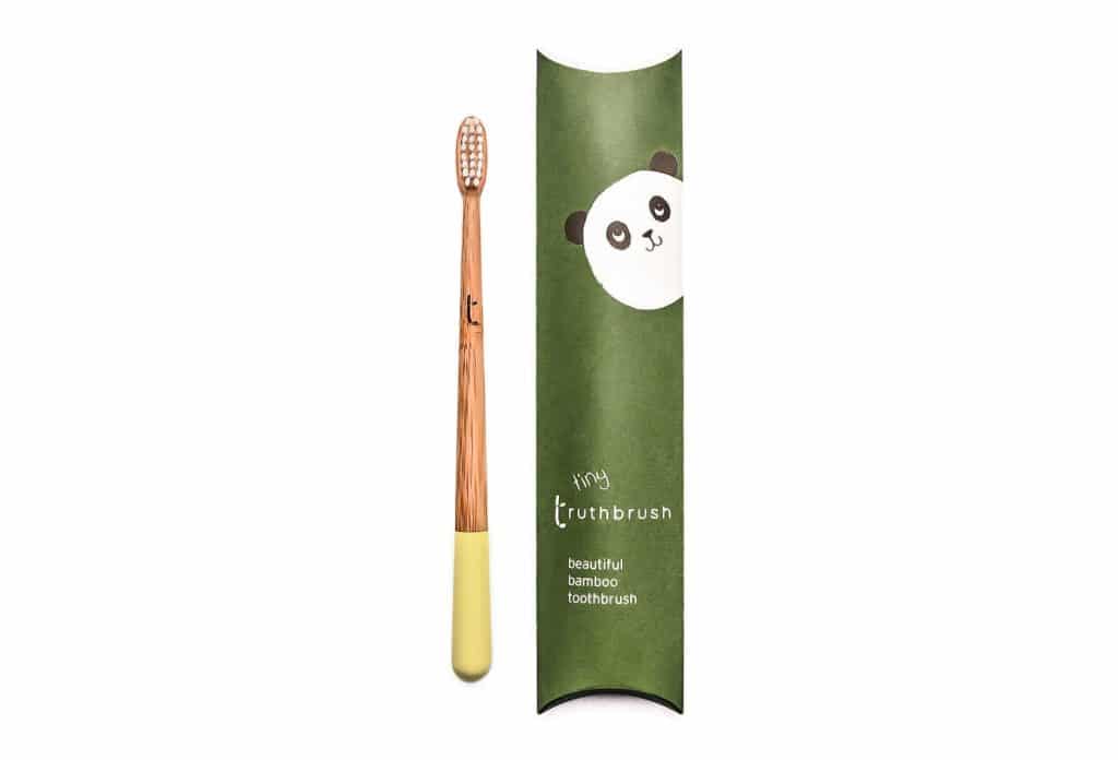 Tiny bamboo kids truthbrush with a yellow handle