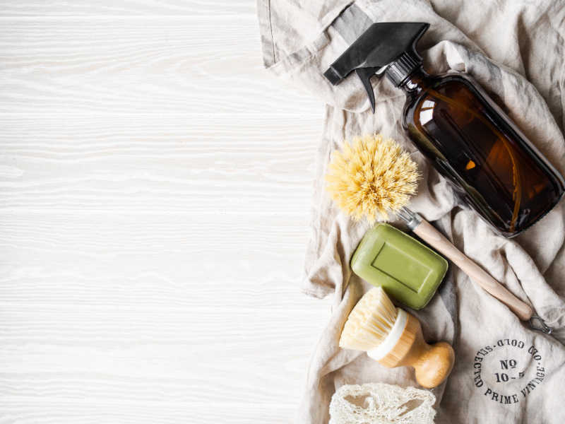 flat lay of natural cleaning products